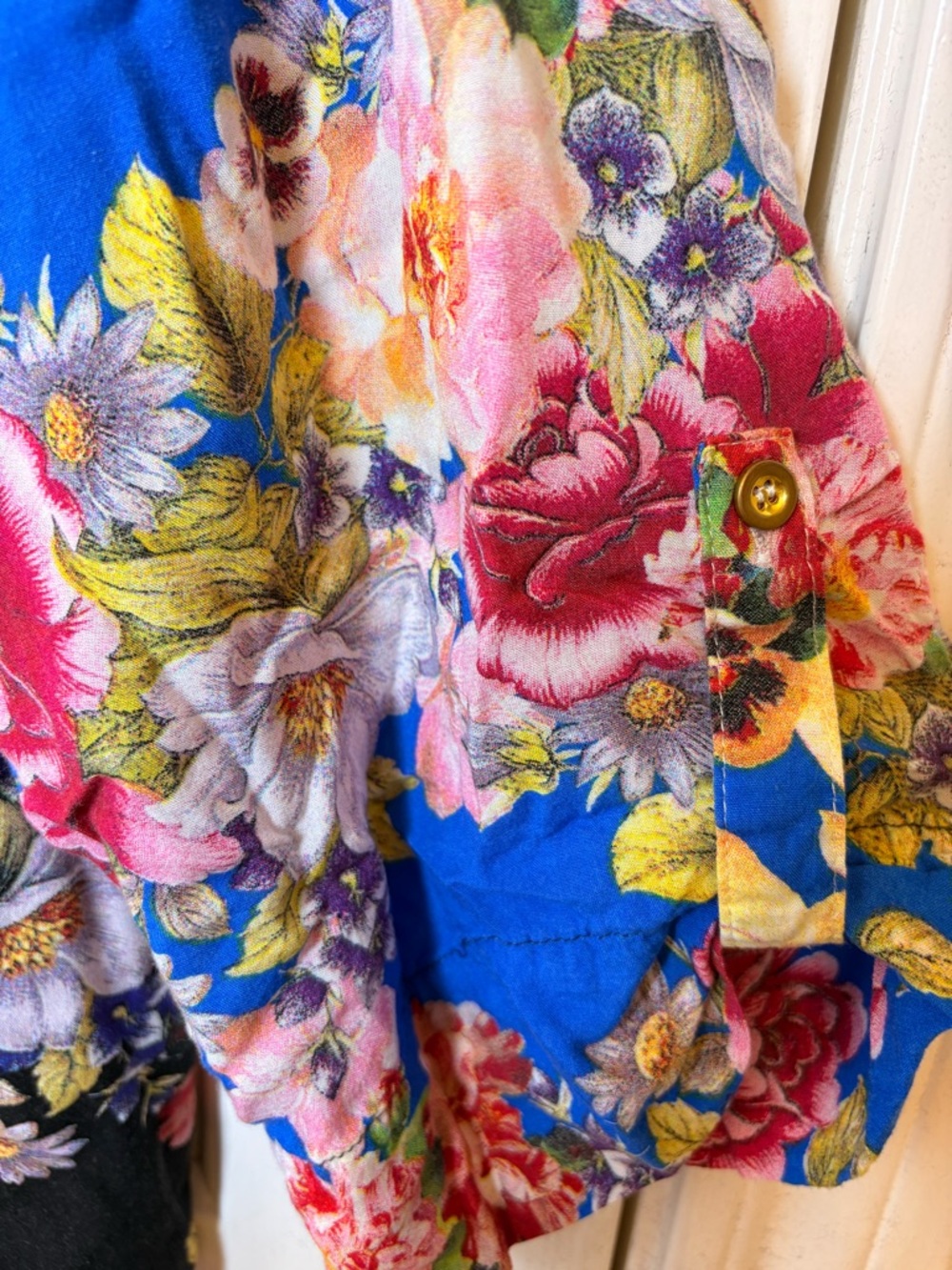 Calessa Floral High Low Blouse Blue Black Boho Artwear Statement XL - Picture 6 of 6